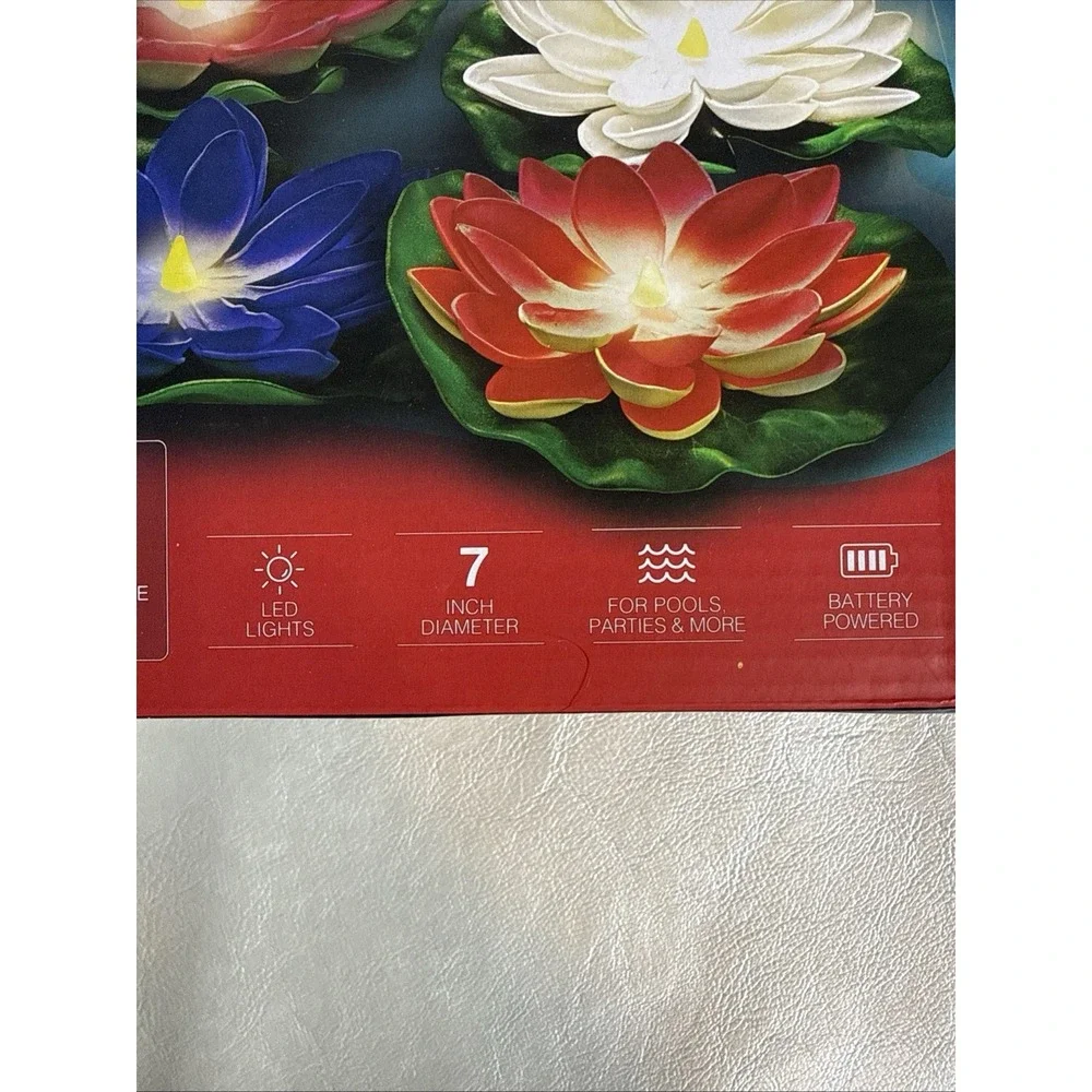 H Glo Merkury LED Floating Lily Pads 4 Pack Color Changing Lights Pool Pond